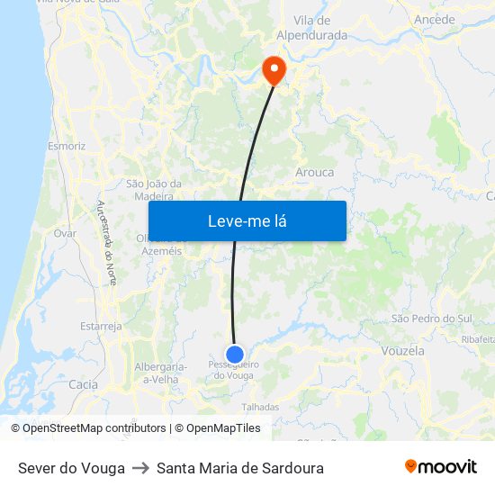 Sever do Vouga to Santa Maria de Sardoura map