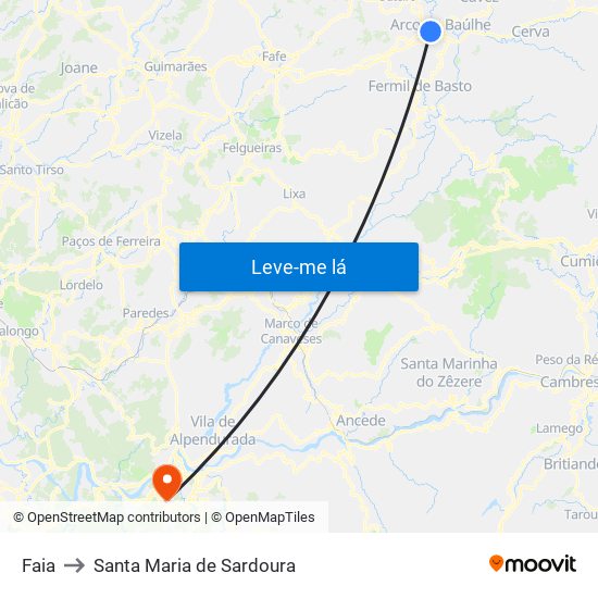 Faia to Santa Maria de Sardoura map