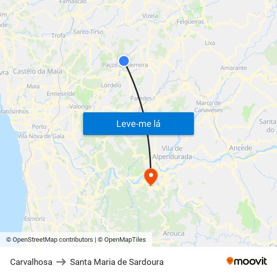 Carvalhosa to Santa Maria de Sardoura map