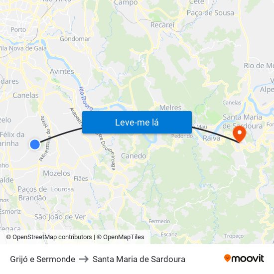Grijó e Sermonde to Santa Maria de Sardoura map