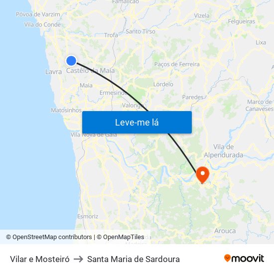 Vilar e Mosteiró to Santa Maria de Sardoura map