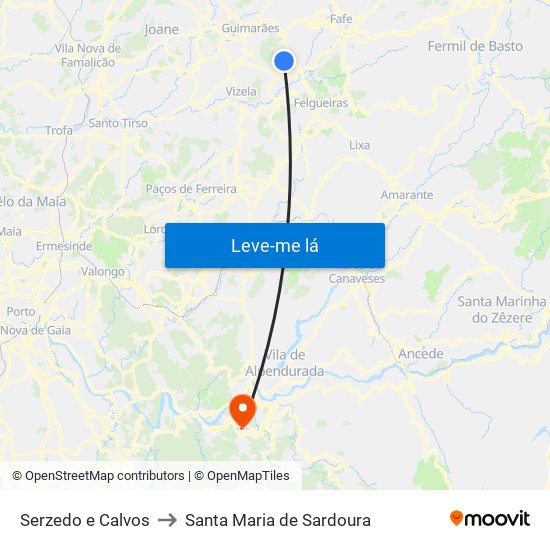 Serzedo e Calvos to Santa Maria de Sardoura map