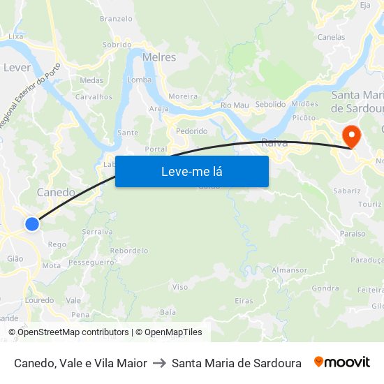 Canedo, Vale e Vila Maior to Santa Maria de Sardoura map