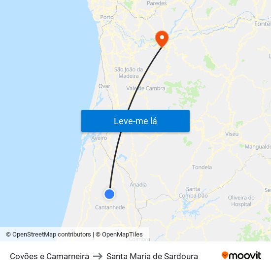 Covões e Camarneira to Santa Maria de Sardoura map