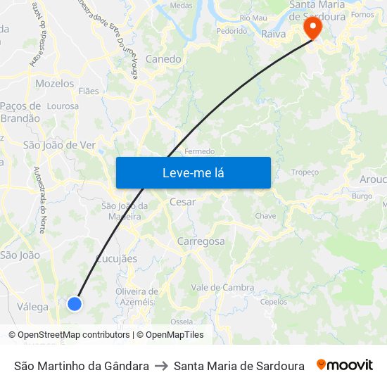 São Martinho da Gândara to Santa Maria de Sardoura map