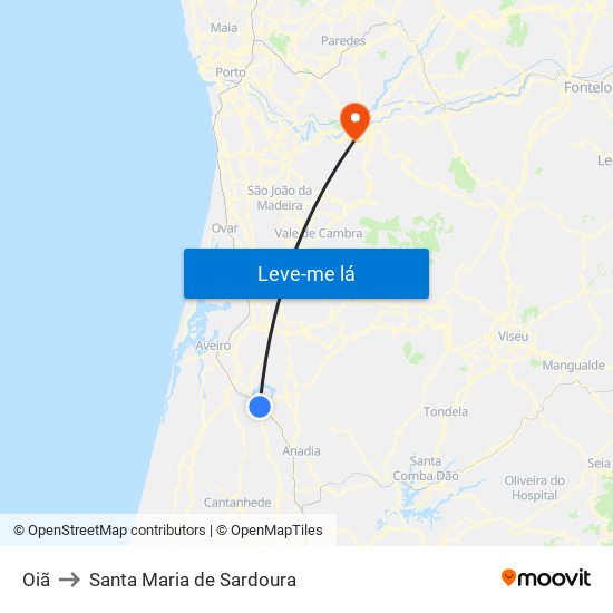 Oiã to Santa Maria de Sardoura map