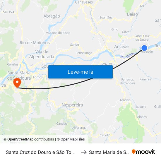 Santa Cruz do Douro e São Tomé de Covelas to Santa Maria de Sardoura map