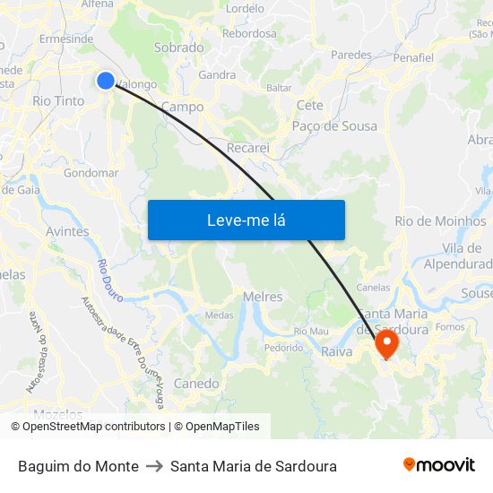Baguim do Monte to Santa Maria de Sardoura map