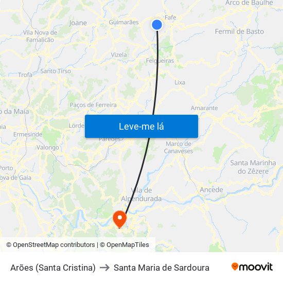 Arões (Santa Cristina) to Santa Maria de Sardoura map