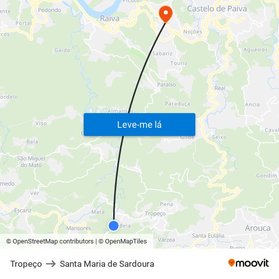 Tropeço to Santa Maria de Sardoura map
