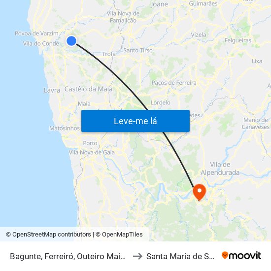 Bagunte, Ferreiró, Outeiro Maior e Parada to Santa Maria de Sardoura map