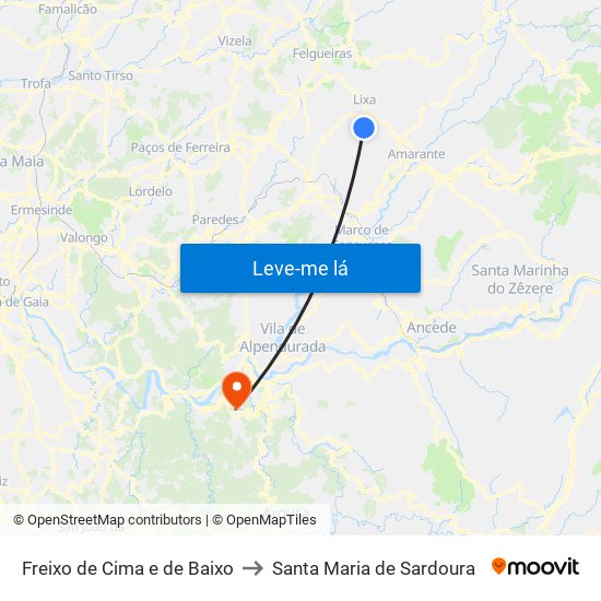 Freixo de Cima e de Baixo to Santa Maria de Sardoura map