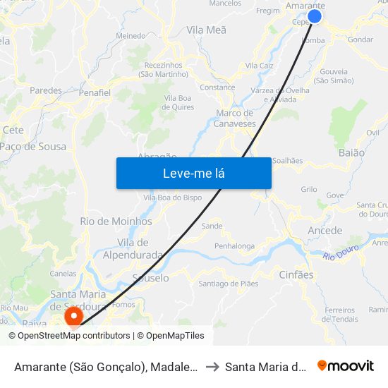Amarante (São Gonçalo), Madalena, Cepelos e Gatão to Santa Maria de Sardoura map