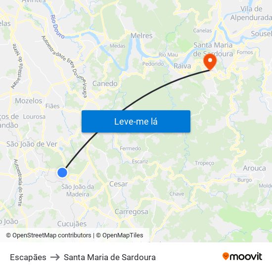 Escapães to Santa Maria de Sardoura map