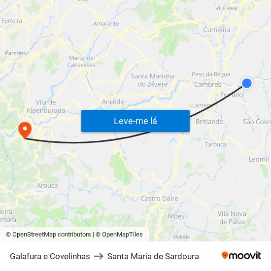 Galafura e Covelinhas to Santa Maria de Sardoura map