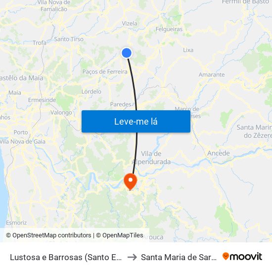 Lustosa e Barrosas (Santo Estêvão) to Santa Maria de Sardoura map