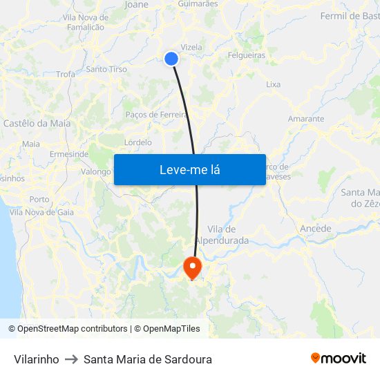 Vilarinho to Santa Maria de Sardoura map