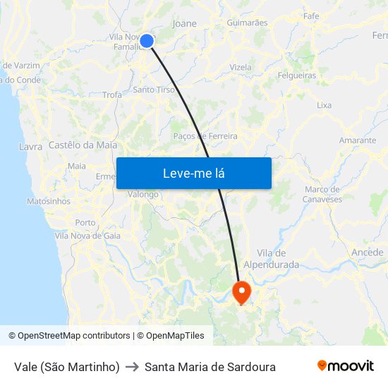 Vale (São Martinho) to Santa Maria de Sardoura map