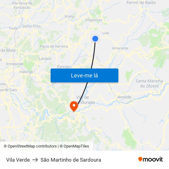 Vila Verde to São Martinho de Sardoura map