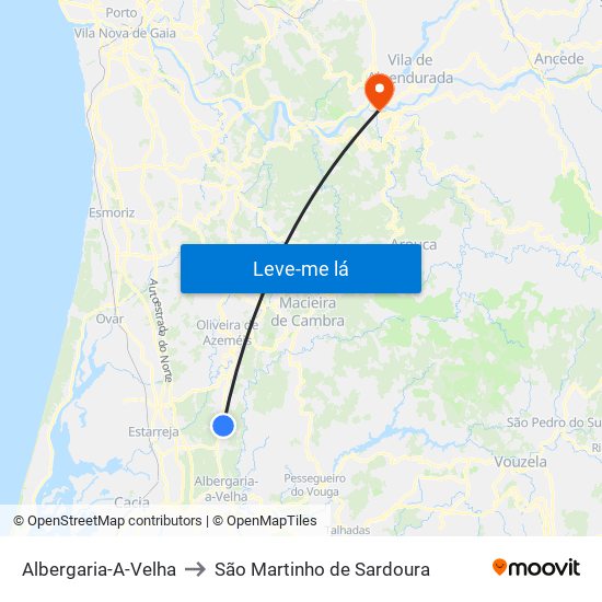 Albergaria-A-Velha to São Martinho de Sardoura map