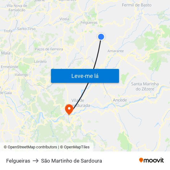 Felgueiras to São Martinho de Sardoura map