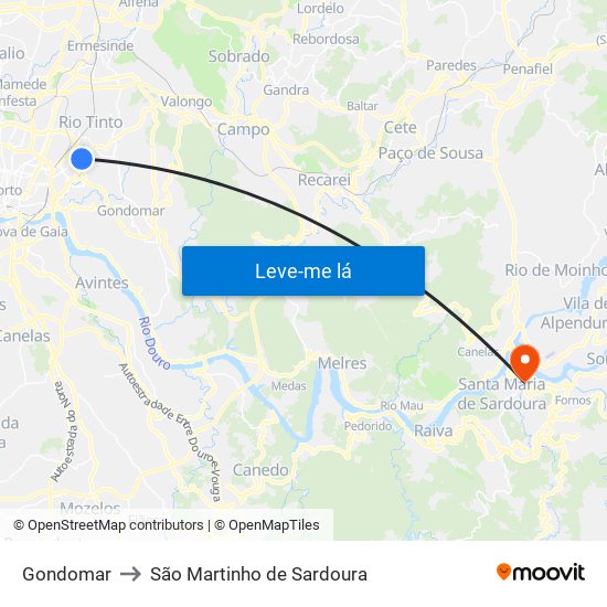 Gondomar to São Martinho de Sardoura map