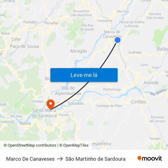 Marco De Canaveses to São Martinho de Sardoura map