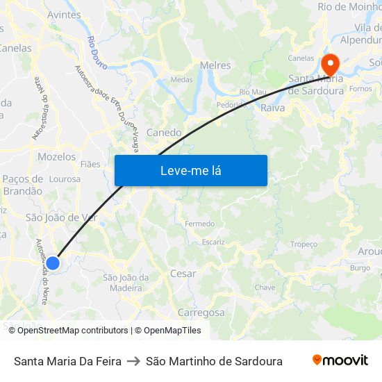 Santa Maria Da Feira to São Martinho de Sardoura map