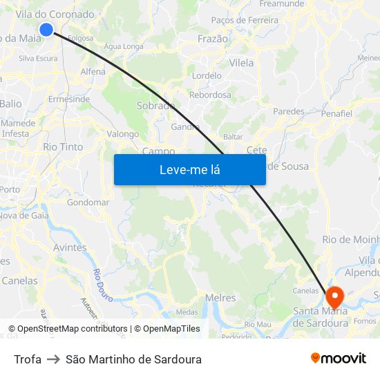 Trofa to São Martinho de Sardoura map