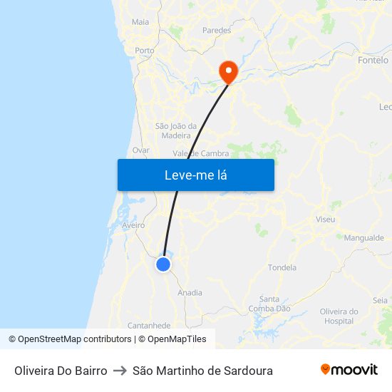 Oliveira Do Bairro to São Martinho de Sardoura map