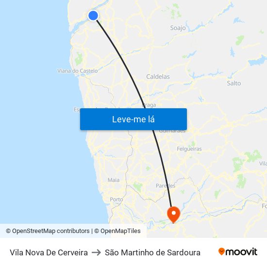Vila Nova De Cerveira to São Martinho de Sardoura map