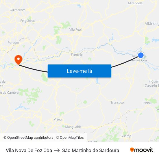 Vila Nova De Foz Côa to São Martinho de Sardoura map