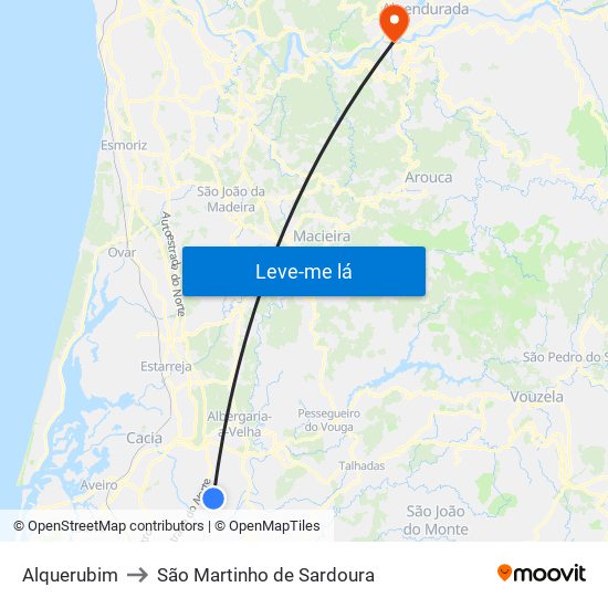 Alquerubim to São Martinho de Sardoura map