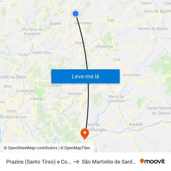 Prazins (Santo Tirso) e Corvite to São Martinho de Sardoura map