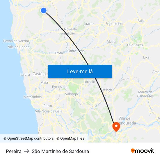 Pereira to São Martinho de Sardoura map