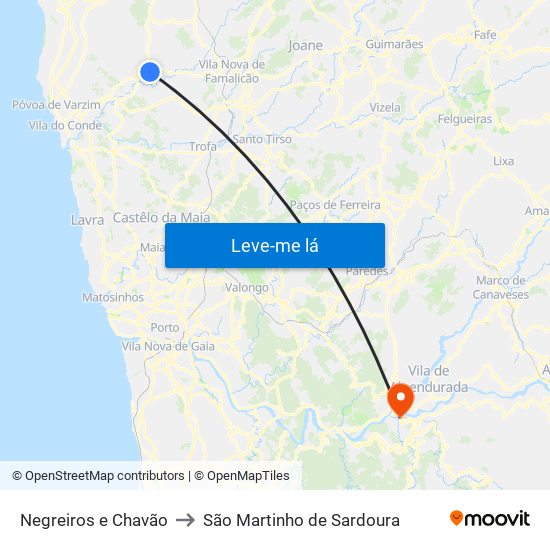 Negreiros e Chavão to São Martinho de Sardoura map