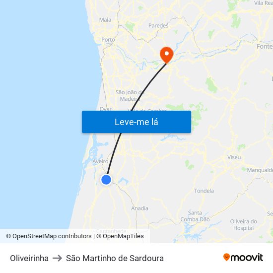 Oliveirinha to São Martinho de Sardoura map