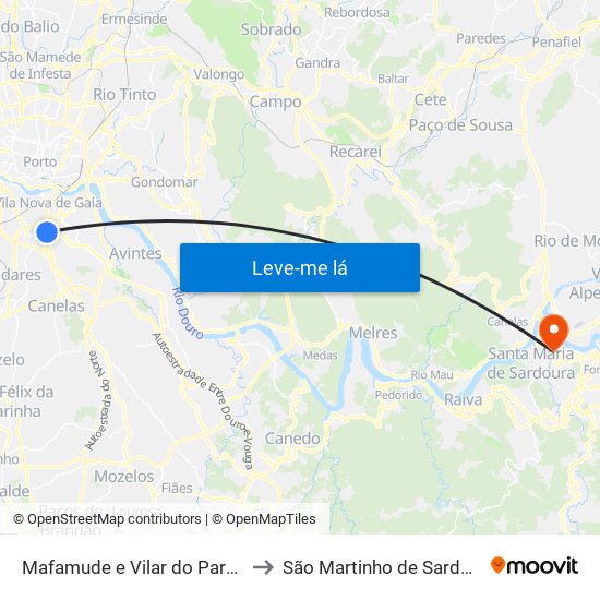 Mafamude e Vilar do Paraíso to São Martinho de Sardoura map