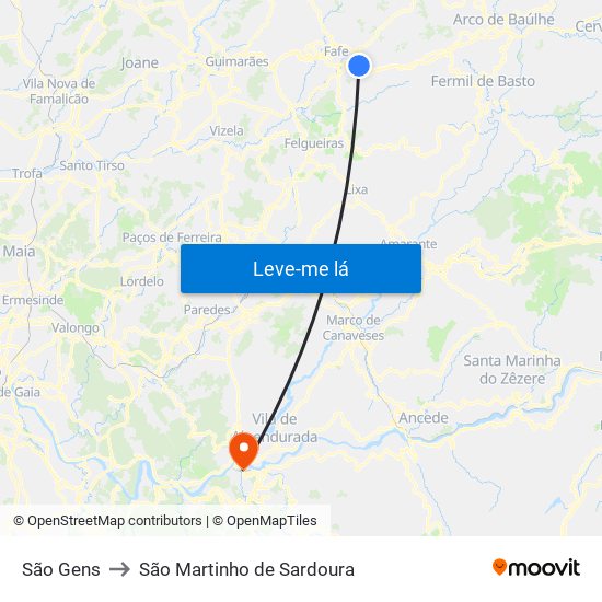 São Gens to São Martinho de Sardoura map