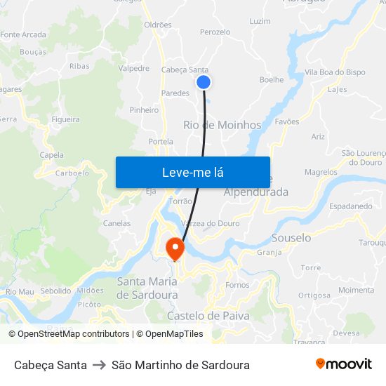 Cabeça Santa to São Martinho de Sardoura map