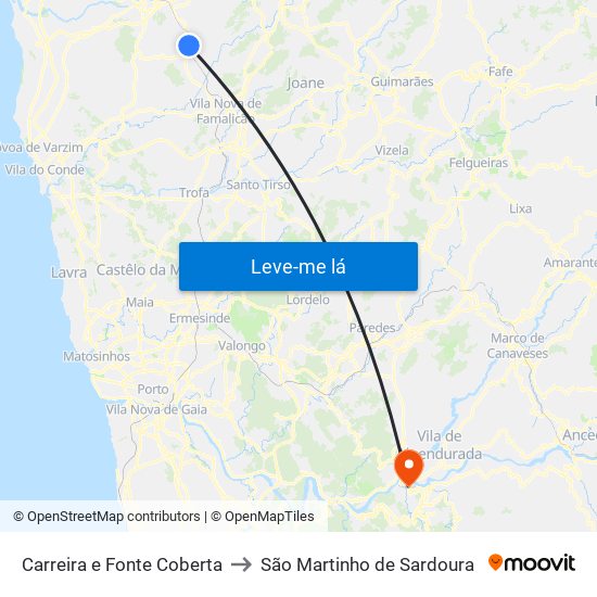 Carreira e Fonte Coberta to São Martinho de Sardoura map