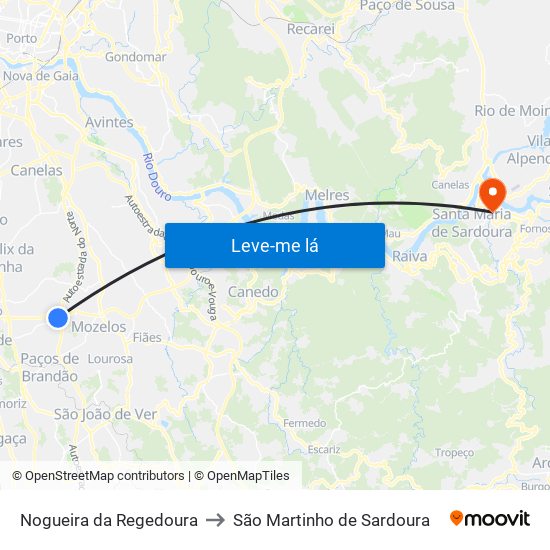 Nogueira da Regedoura to São Martinho de Sardoura map