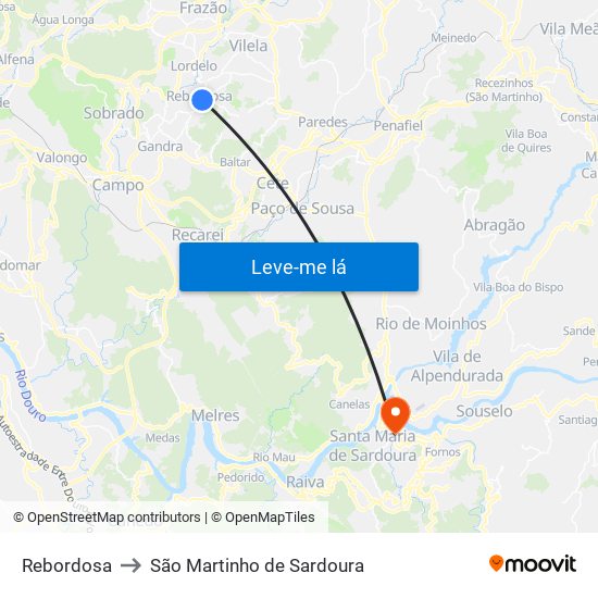 Rebordosa to São Martinho de Sardoura map