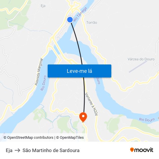 Eja to São Martinho de Sardoura map