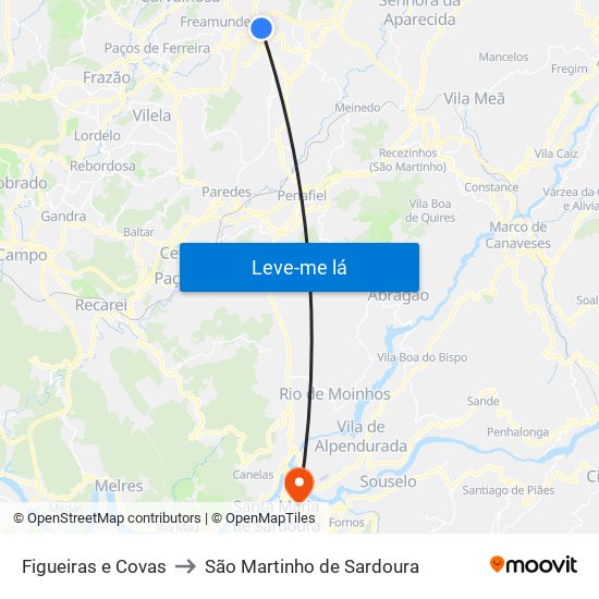 Figueiras e Covas to São Martinho de Sardoura map