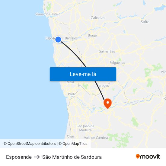 Esposende to São Martinho de Sardoura map