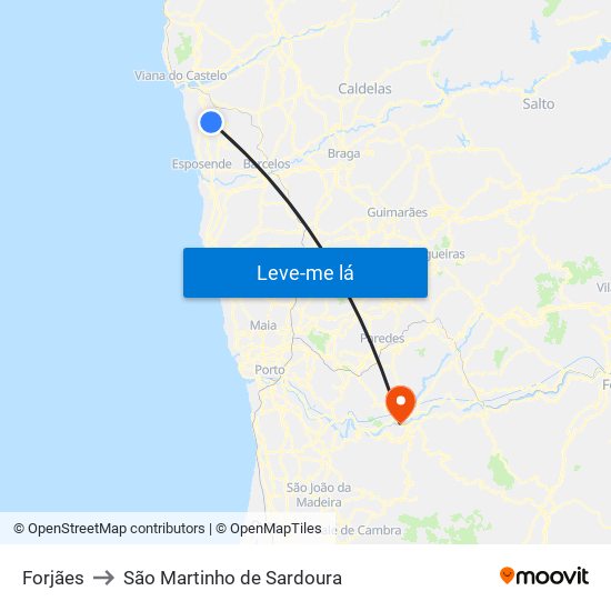 Forjães to São Martinho de Sardoura map
