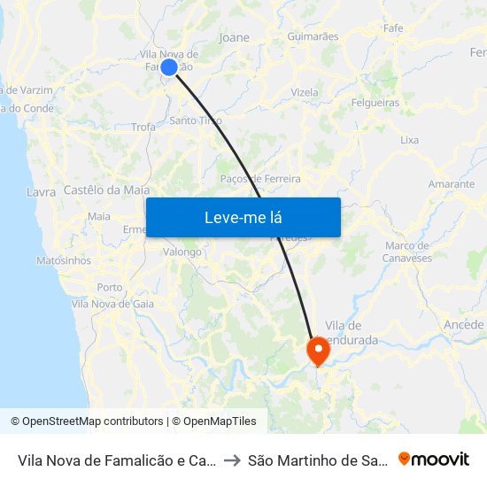 Vila Nova de Famalicão e Calendário to São Martinho de Sardoura map