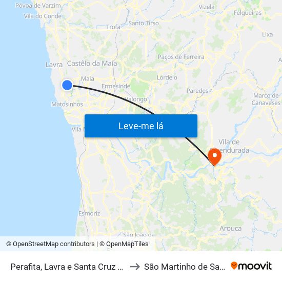 Perafita, Lavra e Santa Cruz do Bispo to São Martinho de Sardoura map