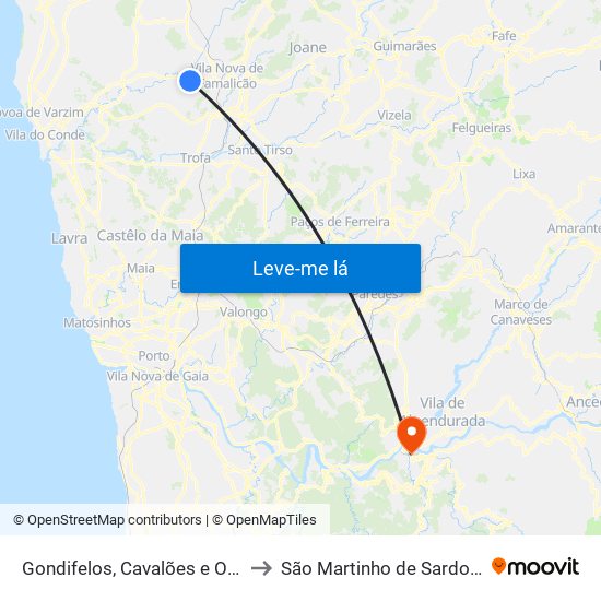 Gondifelos, Cavalões e Outiz to São Martinho de Sardoura map